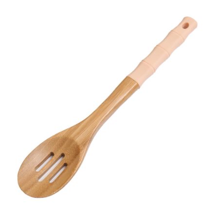 Szilikon nyelű fa szűrőkanál 31 cm bézs