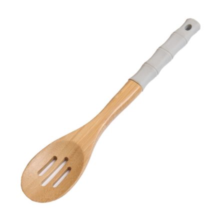 Szilikon nyelű fa szűrőkanál 31 cm szürke
