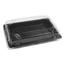  Műanyag Sushi Tálca Tetővel 19x13x6 cm fekete