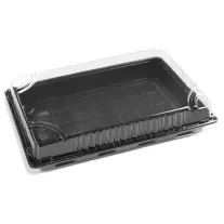  Műanyag Sushi Tálca Tetővel 21x13x5 cm fekete