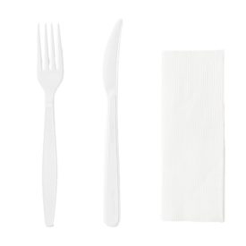  Műanyag 2+1 szett kés villa szalvéta fehér